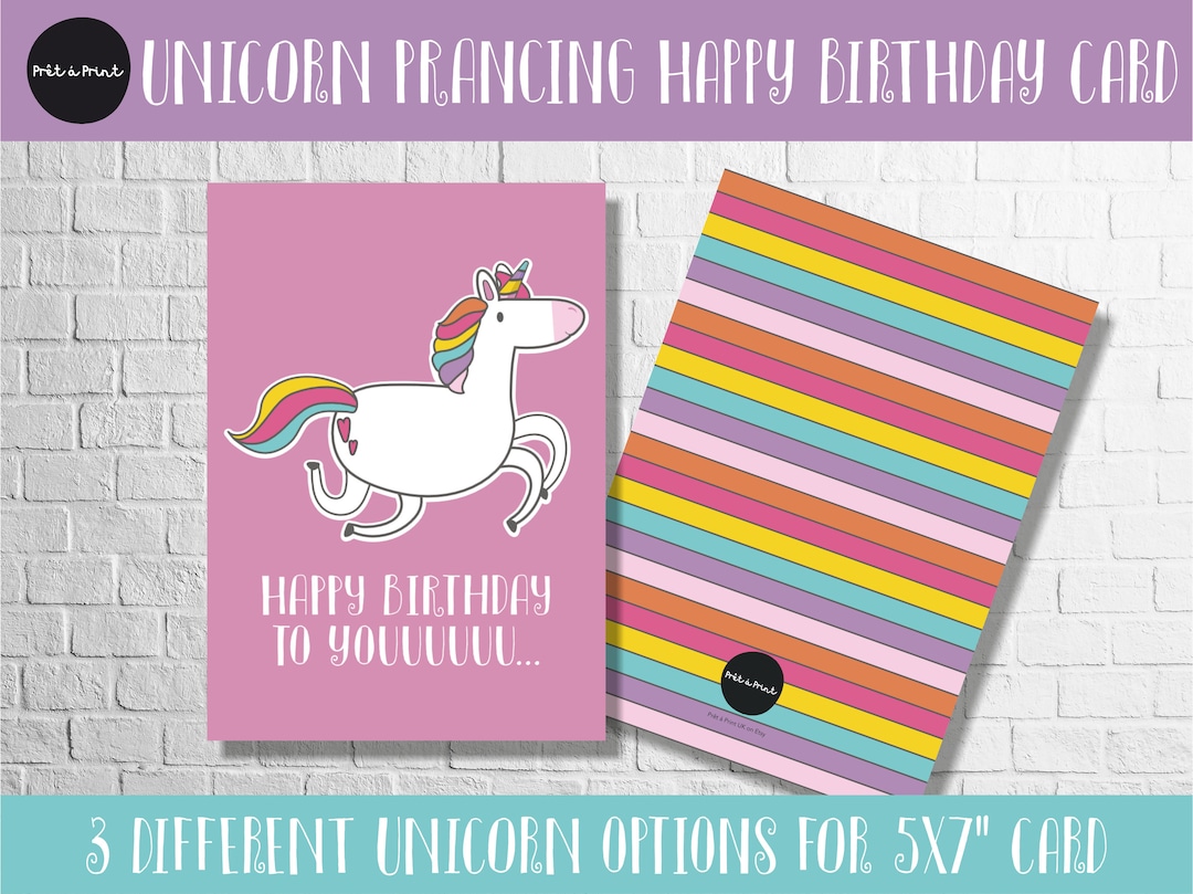 Unicorn Happy Birthday Card | Printable Unicorn Birthday Card Bundle ...