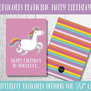 Unicorn Happy Birthday Card | Printable Unicorn Birthday Card Bundle | Instant Download Unicorn Happy Birthday Card