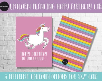 Unicorn Happy Birthday Card | Printable Unicorn Birthday Card Bundle | Instant Download Unicorn Happy Birthday Card