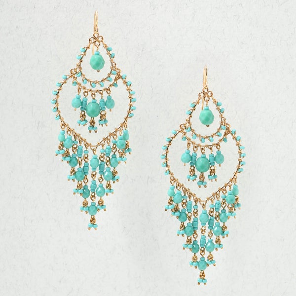 Turquoise Chandelier Earrings, Bohemian Chandelier Earrings, Turquoise Bead Earrings, Turquoise Dangle Earrings, Chandelier Beaded Earrings