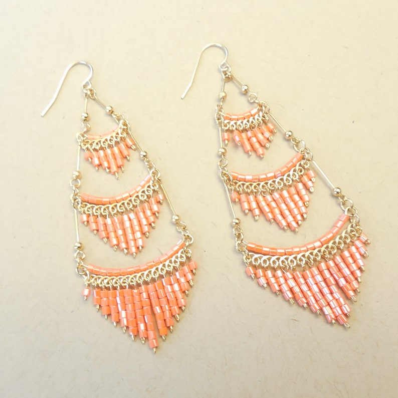 Orange Chandelier Earrings Coral Chandelier Earrings Earrings with Orange beads Boho Earrings Coral Chandelier Earrings Dangle Earrings