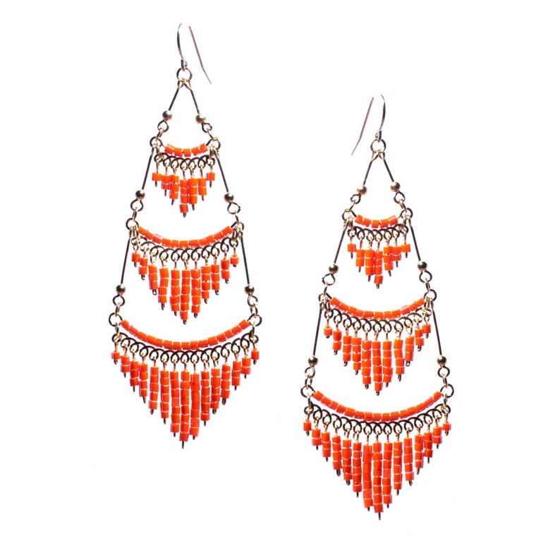 Orange Chandelier Earrings Coral Chandelier Earrings Earrings with Orange beads Boho Earrings Coral Chandelier Earrings Dangle Earrings