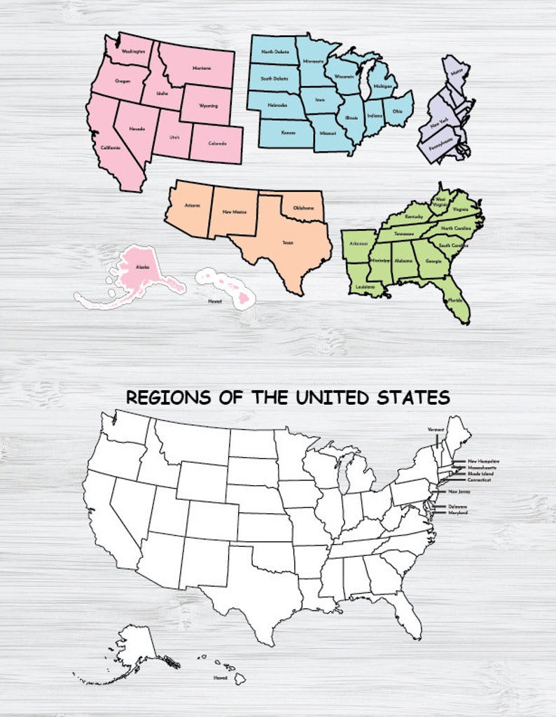 printable pdf svg usa map us regions activity etsy