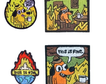 This Is Fine Dog Meme Iron On Patches For Clothes