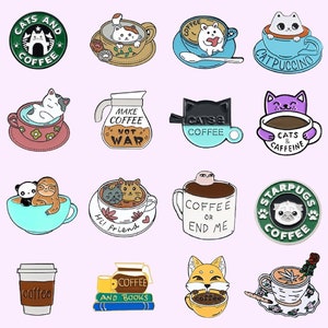 Coffee & Animal Lover Themed Enamel Pin Badges