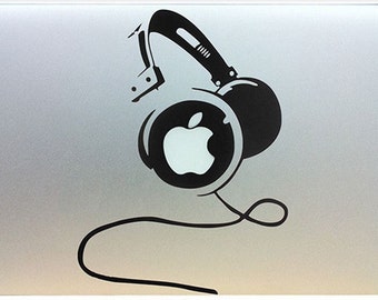 AU Shipping Only-Head phones vinyl sticker for Apple Mac Book/Air laptops. Various colour decal