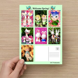 7 confezioni di cartoline 5X7 "Welcome Spring" con ceramiche giapponesi vintage e bambole in posa in ambientazioni primaverili. Divertente da inviare e visualizzare!