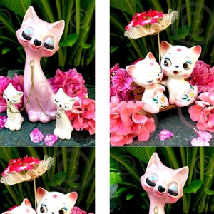 Precious Pink Kitty Photo Greeting Cards met afbeeldingen van Vintage Keramische sets in Lentescènes. Zo lekker!!