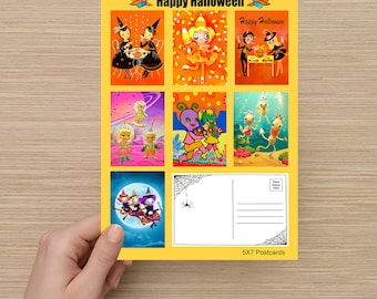 NEW for 2020 *** 7 Pack of 5X7 Halloween Postcards featuring Vintage Halloween Scenes. Fun cards to send and display!