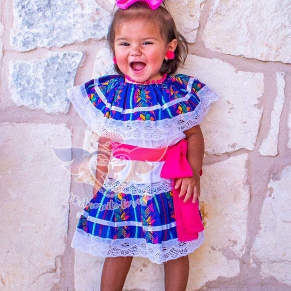 Vestido mexicano azul y blanco para niñas, vestido de princesa mexicana, primer vestido de fiesta, taco cake smash, cinco de mayo, fiesta san antonio