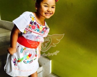 Vestido mexicano bordado floral para bebê, vestido de festa bordado, túnica de flores e pássaros, flower power, vestido mexicano de primeiro aniversário, taco