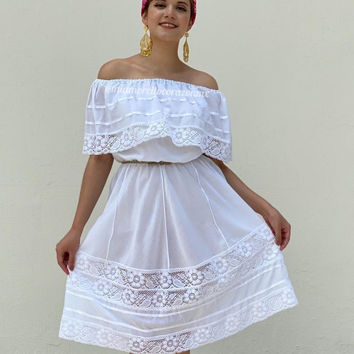 Off the Shoulder Mexican Dress Embroidered Lace Dress - Etsy