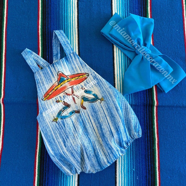 Romper bebé vaquera occidental, espuelas de sombrero pintadas a mano, body de bebé campestre, romper fiesta mexicana, traje de cinco de mayo, días charro