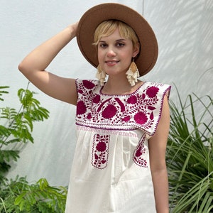 Summer hand embroidered Mexican womens blouse, burgundy floral embroidery, fiesta blouse, cinco de mayo style, bohemian Oaxaca resort wear