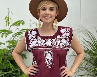Blouse fiesta mexicaine à broderie florale, tenue marron et blanche pour le jour du match, haut sans manches bordeaux, tenue de football du Texas, équipe de pom-pom girls