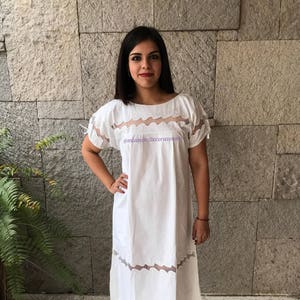 Mexican vintage dress women, floral embroidered tunic, made in Mexico, novelty gift for women, boho white cotton fiesta dress, summer kaftan