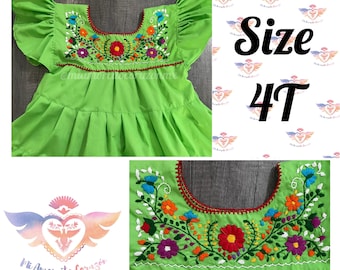 Neon green Mexican dress for girls, floral embroidery ruffled sundress, cottagecore fiesta wear, boho hippie maximalist fashion, frida style