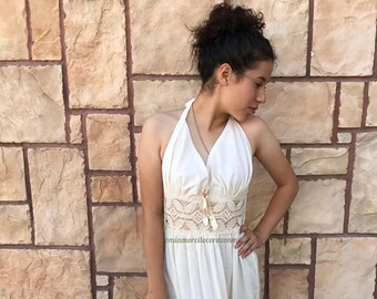 Vintage mexican dress 80's vestido mexicano beach dress mexican party fiesta mexicana halter resort wear boho hippie crochet vacation