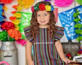 Erster Geburtstag Combaya Mexiko Kleid, gestreiftes Mexiko Kleid für Mädchen, mexikanisches Pinata Outfit, Cinco de Mayo Kleid, Taco Party