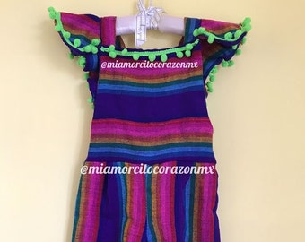 Purple Striped Mexican Overall, Fiesta Baby Outfit, Size 2T