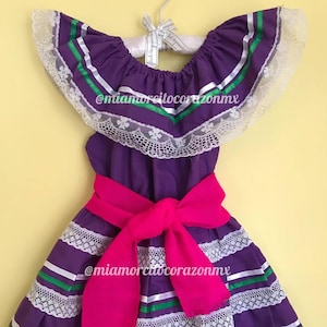Purple ruffled fiesta dress for girls, mexican dress baby, cinco de mayo outfit, fiesta san antonio, mexicanita garnment, frida inspired