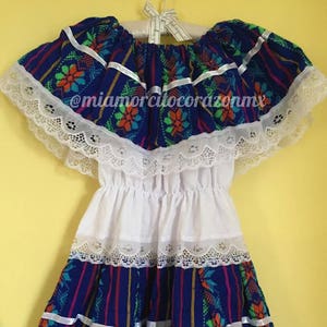 Vestido de cumpleaños de temática mexicana para niñas, vestido de sarape floral azul, traje folclórico de México, dia de la virgen, día de muertos, la catrina