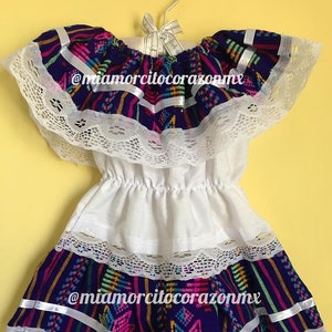 Vestido mexicano de sarape para bebé, Conjunto de bebé mexicano, Vestido de primer cumpleaños de concha, Traje inspirado en Frida, Conjunto cambaya morado, 5 de mayo