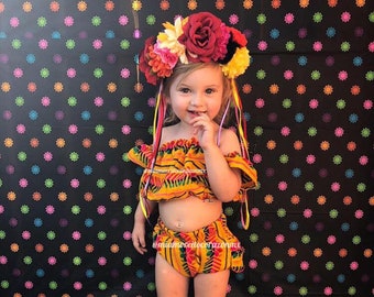 Colorful baby toddler mexican girls outfit, cinco de mayo bloomers, fiesta birthday outfit, serape bloomers, cambaya crop top, first fiesta