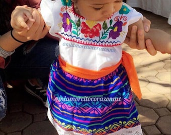 Embroidered mexican girls outfit, serape baby girls dress, mexican girls blouse, first fiesta, cinco de mayo, frida costume, cambaya skirt