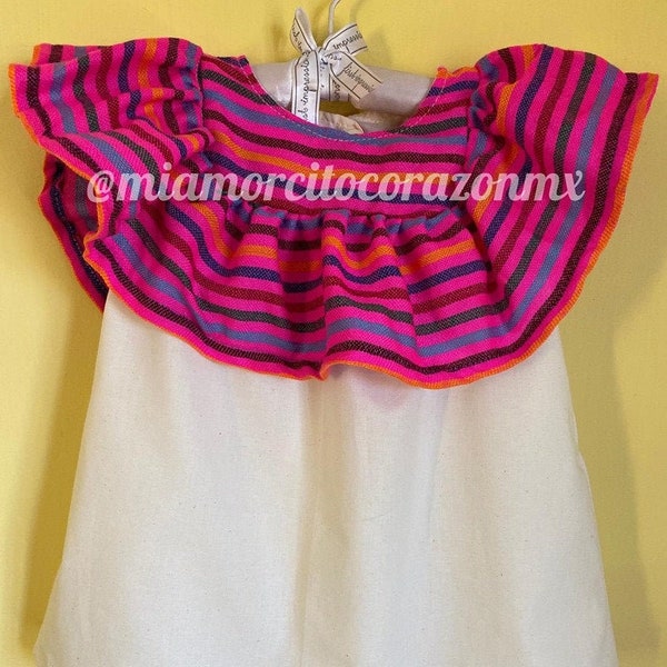 Robe mexicaine serape rose pour les filles, robe mexicaine à volants, cambaya et tunique en mousseline, filles robe fiesta, tenue de thème de fête mexicaine, sarape