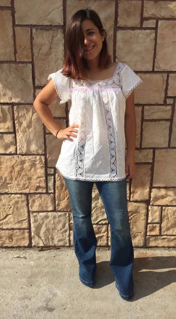 Vintage mexican blouse, 70's off white pintucked t