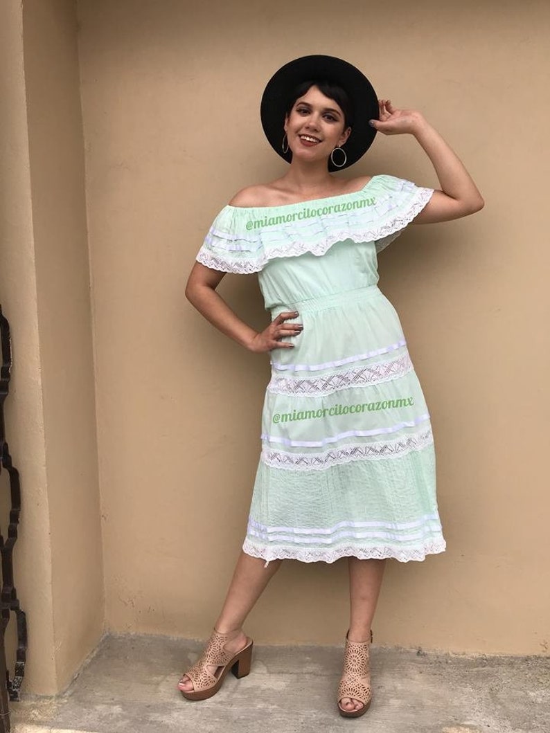 Vintage Mexican Dress 70 S Off Shoulder Vestido Mexicano Image 0