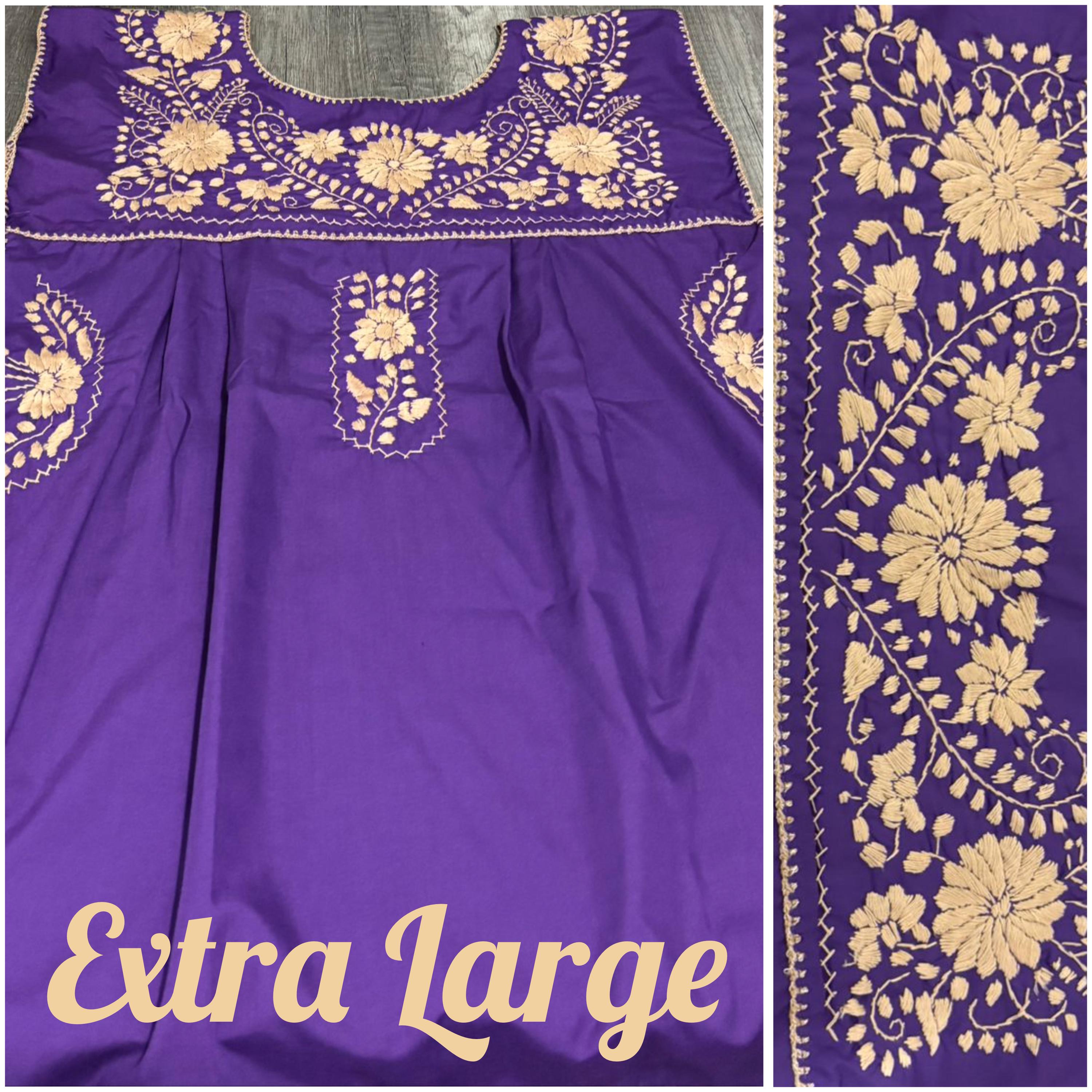 Mexican Embroidered Blouse, Purple Sleeveless Top, Khaki Floral