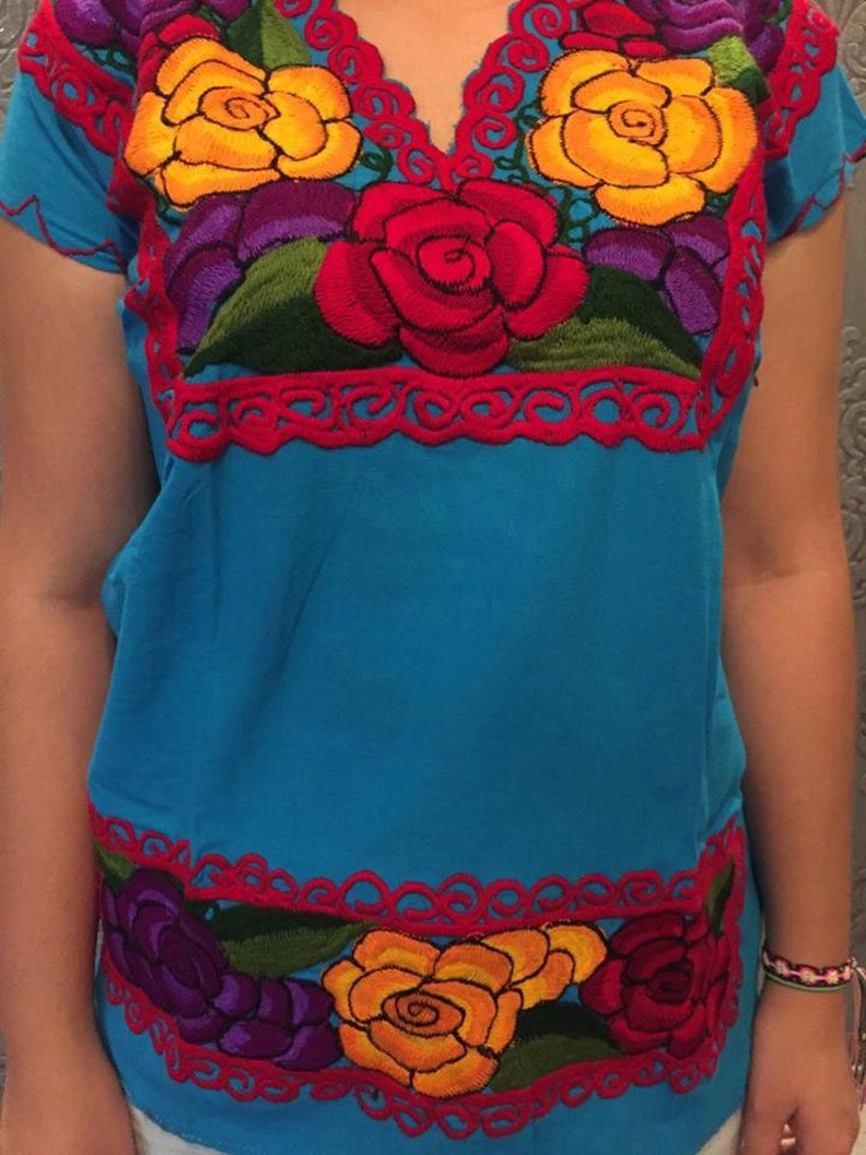 Mexican Blouse Top Embroidered Traditional Muslin Cinco De - Etsy