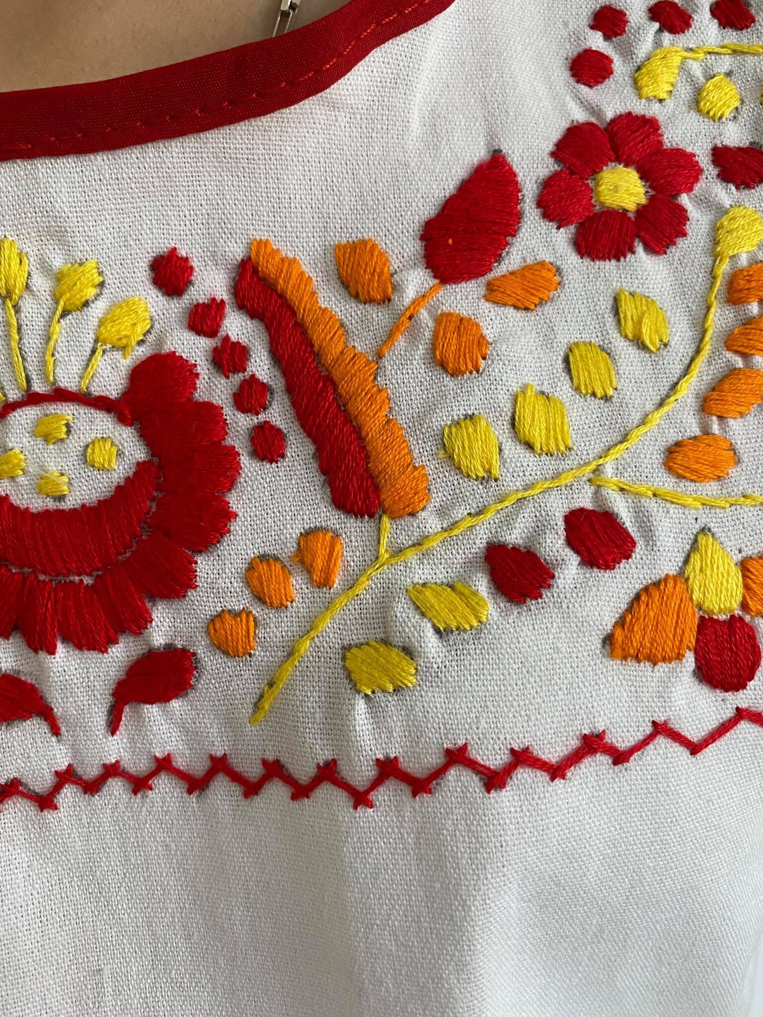 Off White Floral Embroidered Mexican Blouse Red Floral - Etsy
