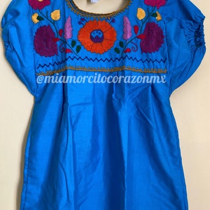 Colorful floral embroidery mexican blouse for girls, 4T-5T embroidered mexican shirts, cinco de mayo tops, frida costume, mexico blouse Turquoise