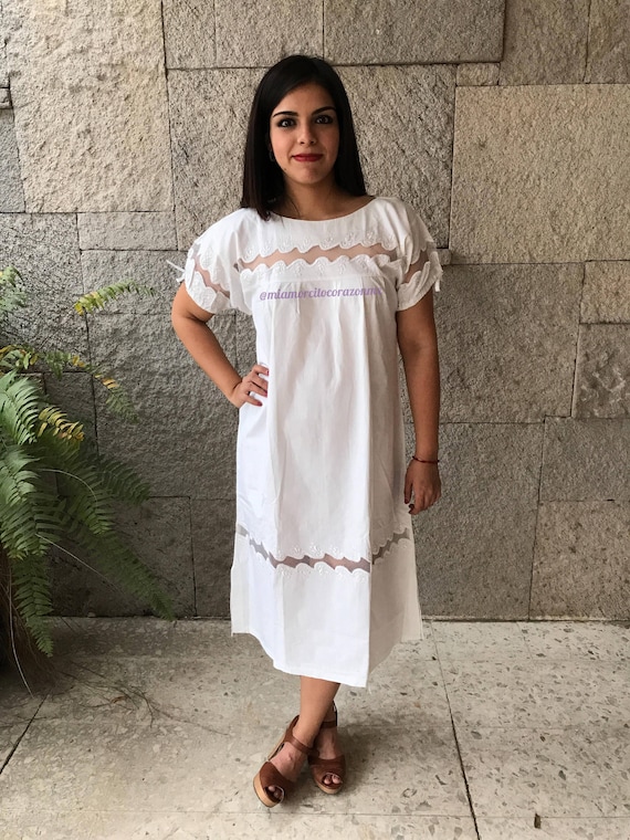 Mexican vintage dress women, floral embroidered t… - image 1