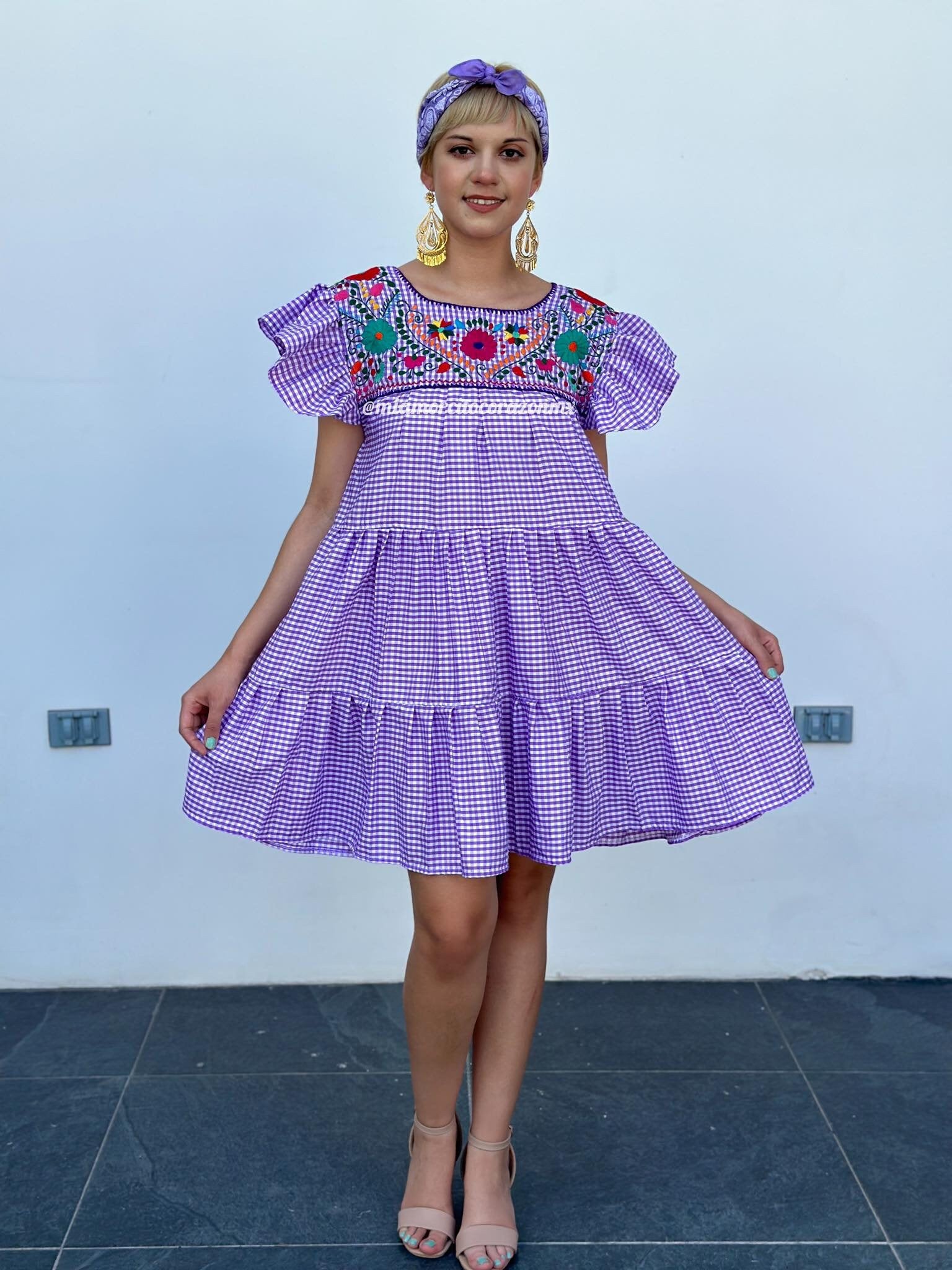 open lace back dress French Purple Floral Summer Swing Dress  Shopbluebelle