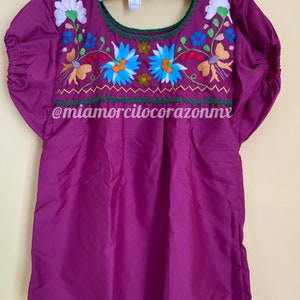Colorful floral embroidery mexican blouse for girls, 4T-5T embroidered mexican shirts, cinco de mayo tops, frida costume, mexico blouse Grape