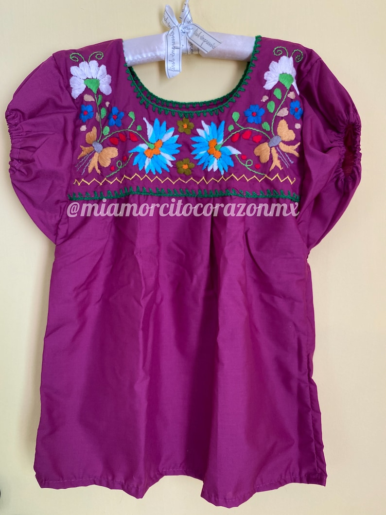 Colorful floral embroidery mexican blouse for girls, 4T-5T embroidered mexican shirts, cinco de mayo tops, frida costume, mexico blouse Grape