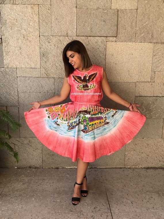 Vintage full circle skirt, hand painted mexican sk