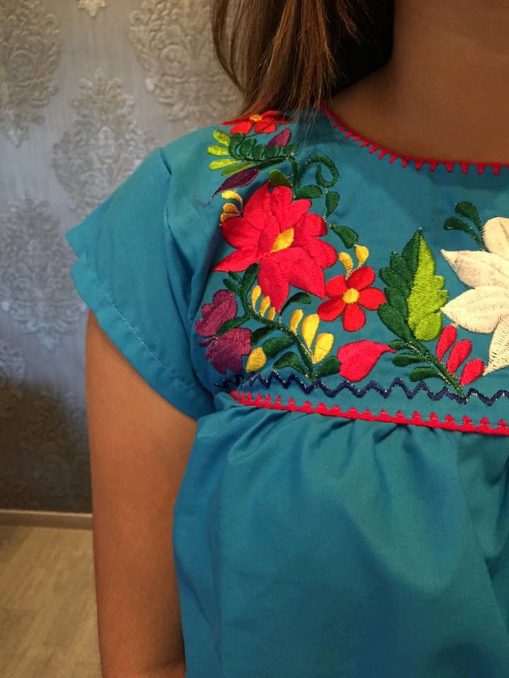 Traditional Mexican Top Embroidered Blue Blouse Elastic | Etsy