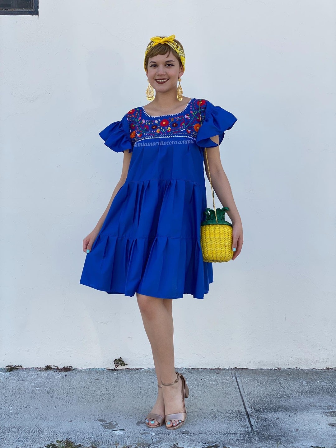 Vestido de verano bordado de los viejos tiempos españoles, vestido  escalonado de señorita, vestido mexicano con bordado floral, minifalda con 