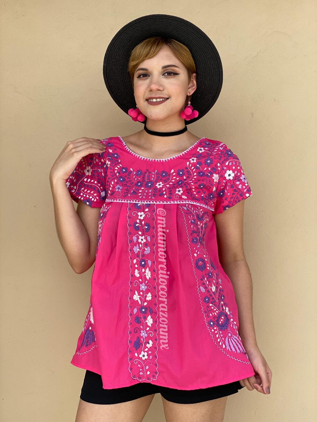 Mexican Embroidered Womens Top Floral Embroidery Shirt Pink - Etsy
