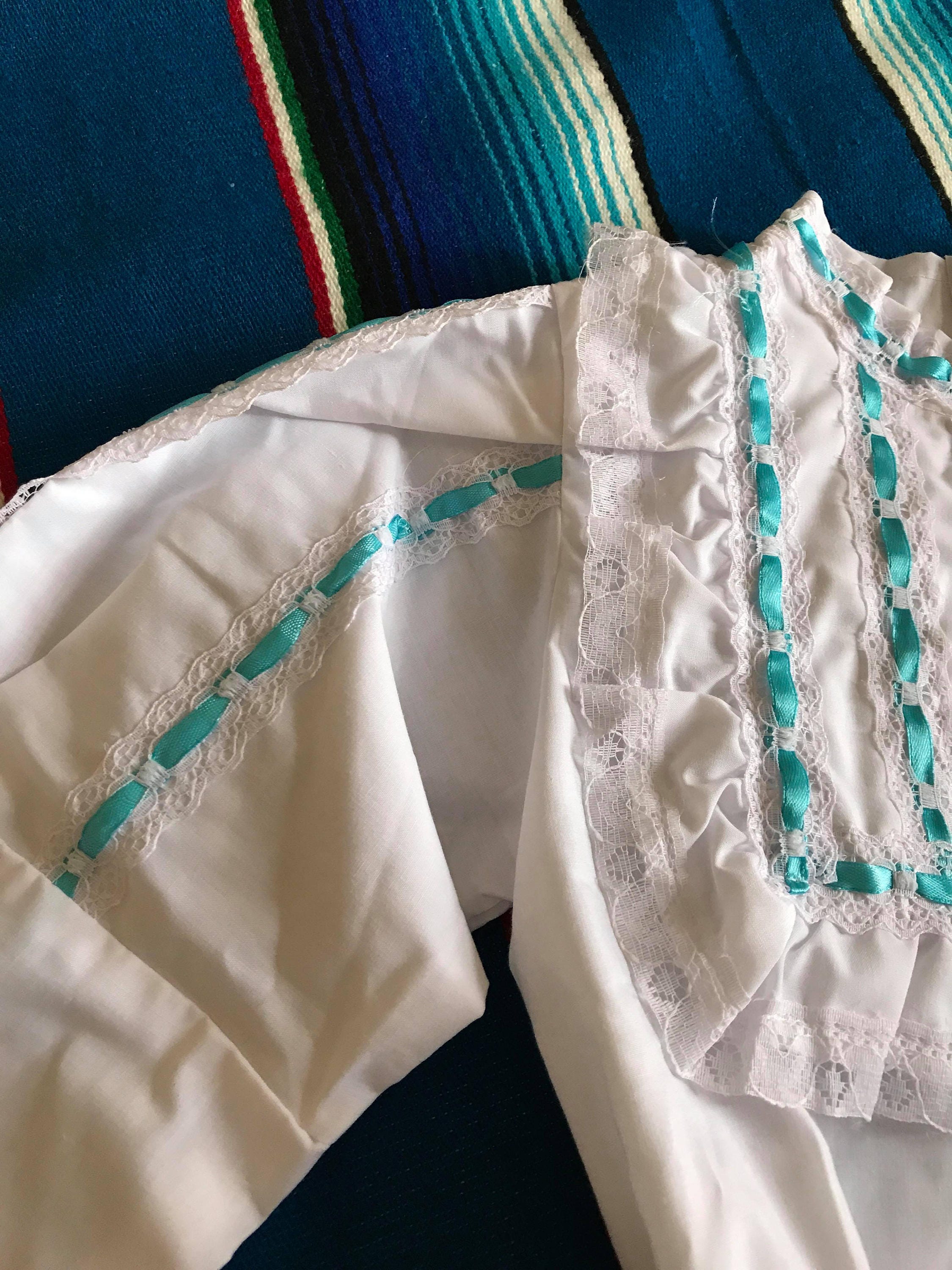 Turquoise Folkloric Dress, Nuevo Leon Mexican Outfit, Mexican