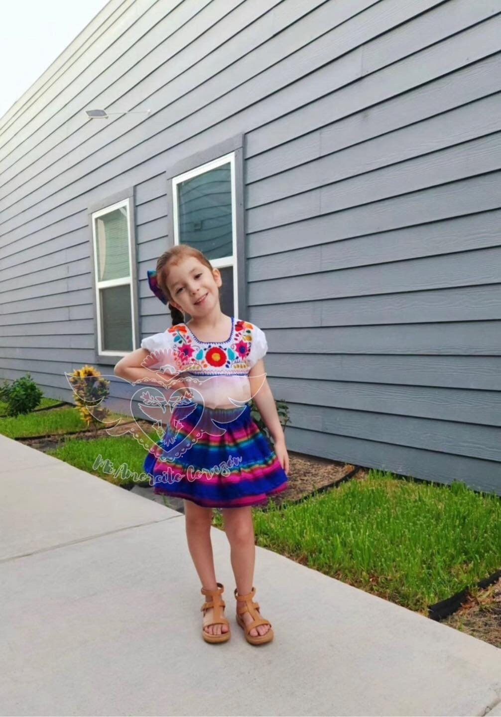 Serape mexican dress for girls, muticolor embroidered flowers blouse, uno fiesta dress, taco smash clothing set, coco mexico dress baby