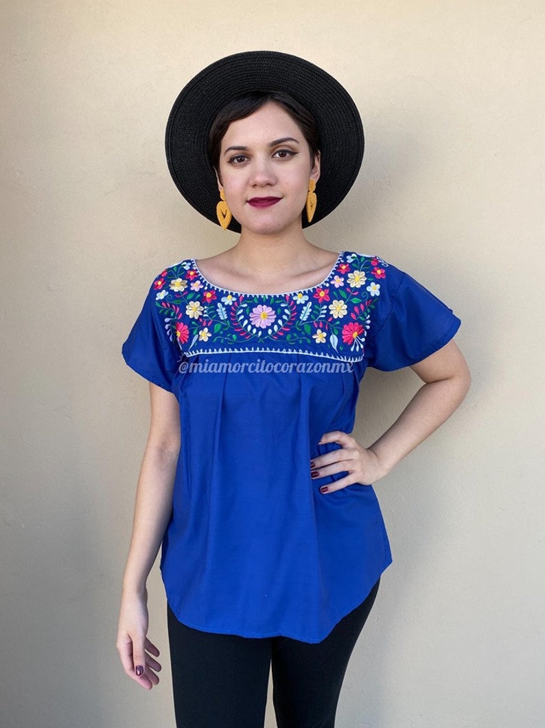 Mexican Style Blouse Embroidered Shirt Peasant Top Bohemian | Etsy
