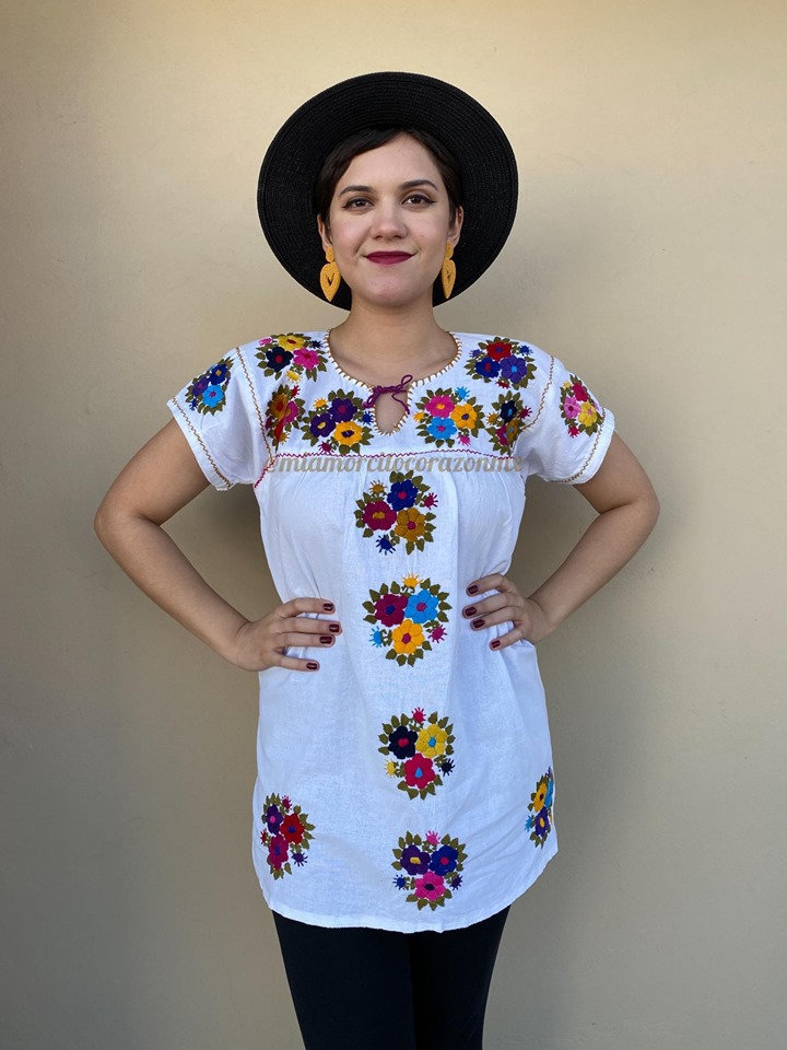 Hand Embroidered Blouse, Mexican Top, Boho Hippie Shirt, Floral