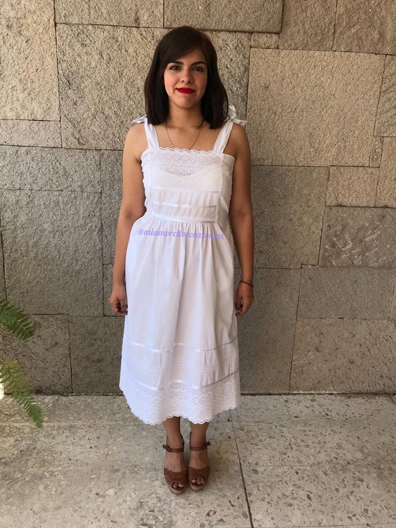 Vintage off white cotton lace dress, mexican weddi