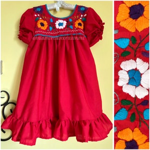 RED Mexican fiesta dress, girls ruffled summer dress, cinco de mayo outfit, cottagecore fashion, maximalist style, guelaguetza gala sundress